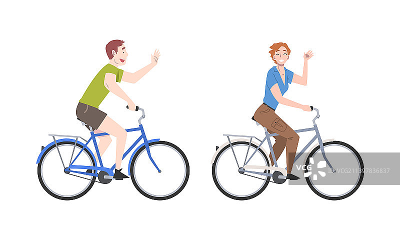 微笑的男女骑自行车享受生活图片素材