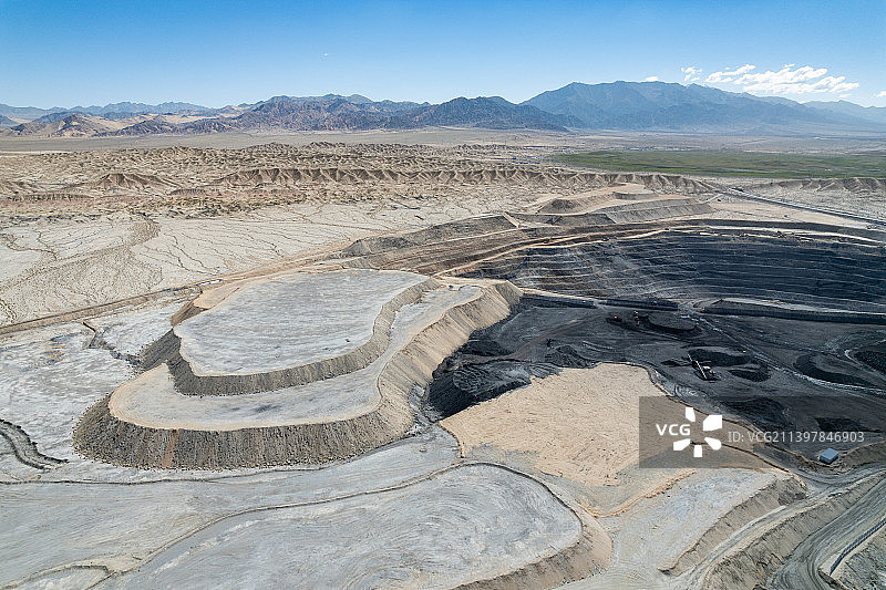 航拍视角 无人机视角 鱼卡煤矿 露天煤矿作业区 碳排放 碳达峰 碳中和 全球变暖图片素材