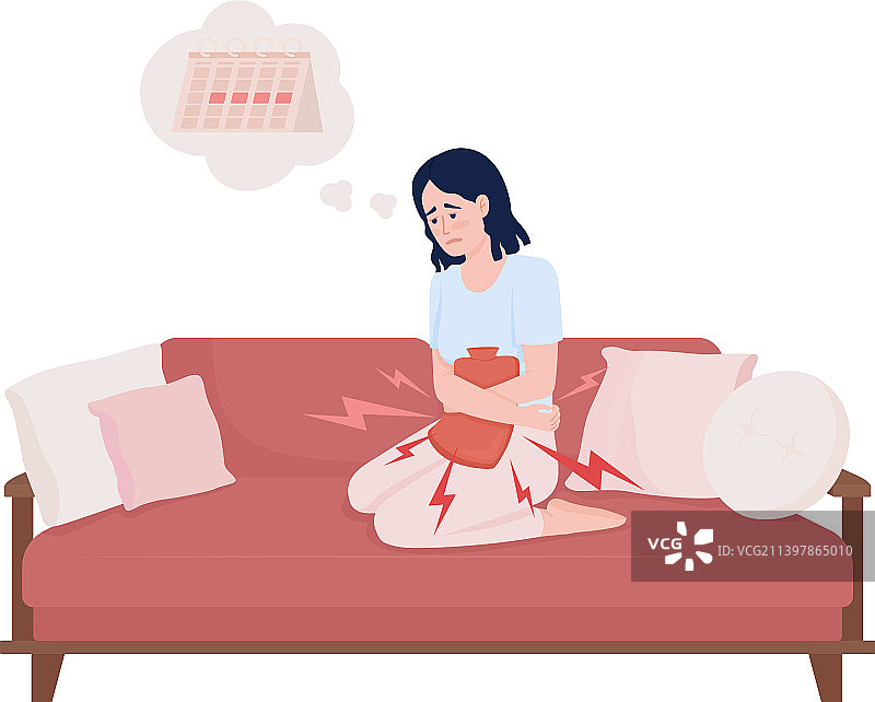 使用热敷垫缓解痉挛的痛苦女士图片素材