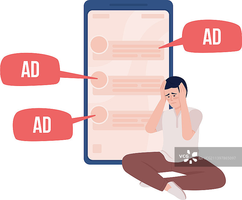 厌倦了烦人广告的悲伤男子图片素材