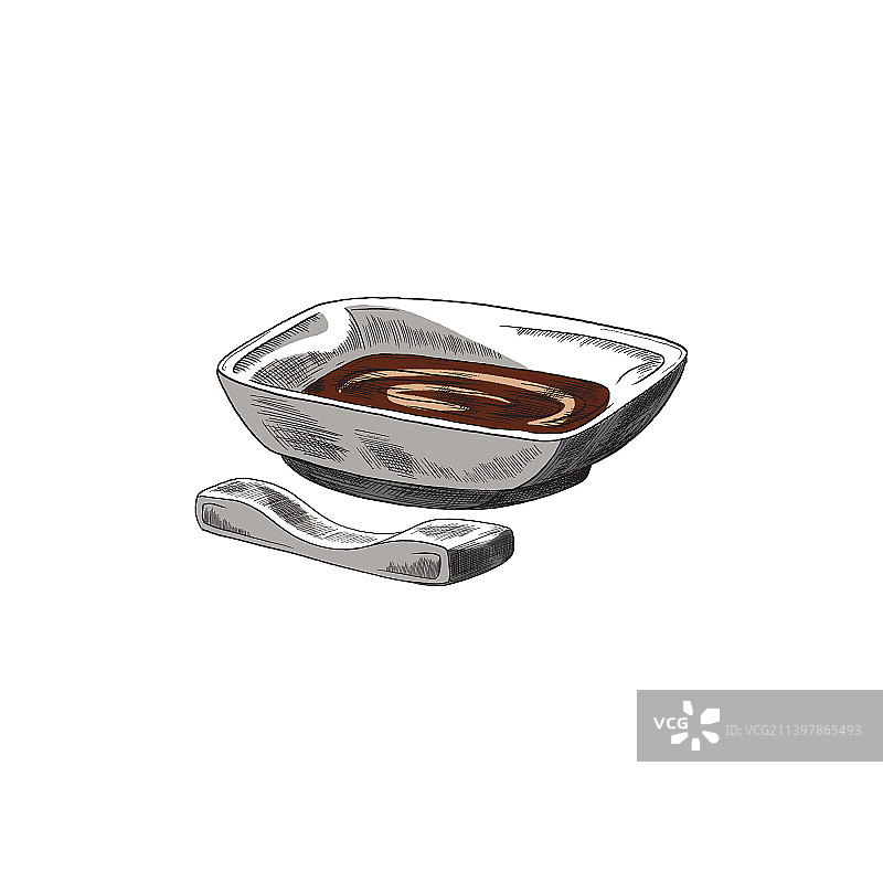 手绘碗装酱油速写图片素材