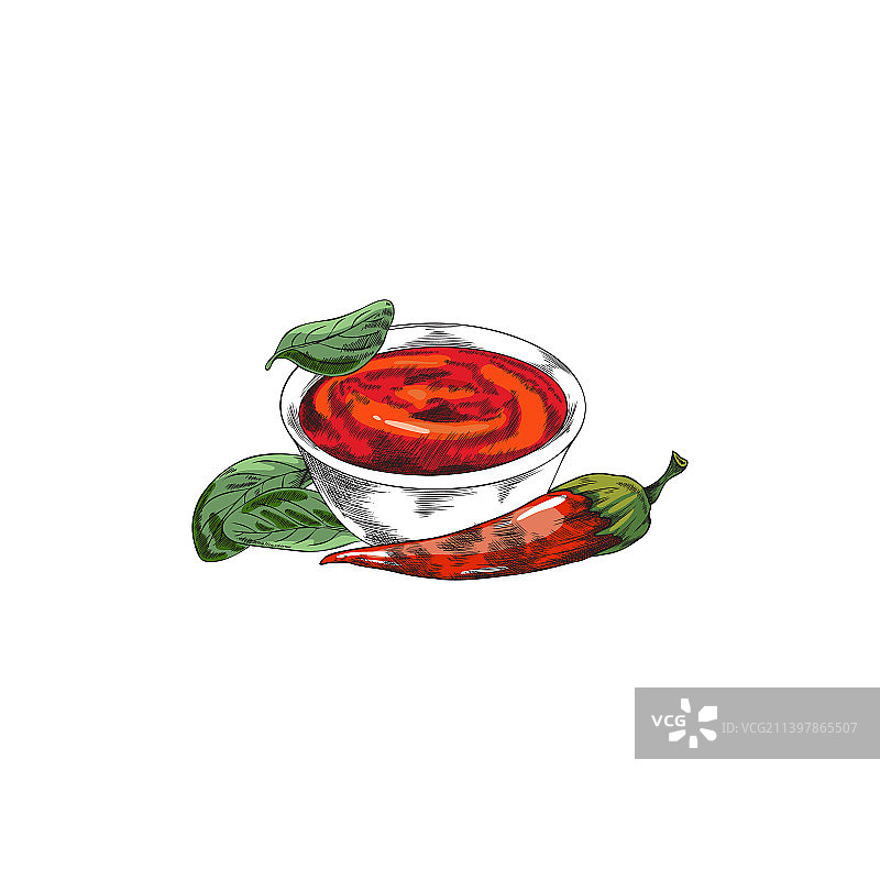 手绘小碗热辣椒酱图片素材
