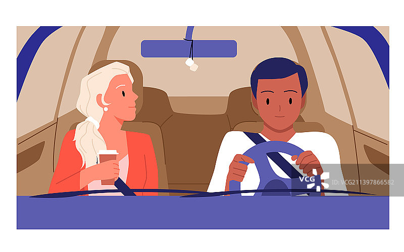 情侣驾车旅行正面图图片素材