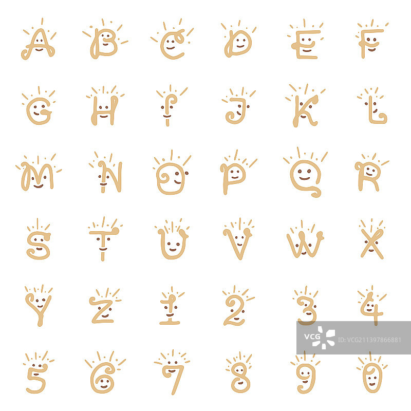 带微笑的字母和数字卡通形象合集图片素材