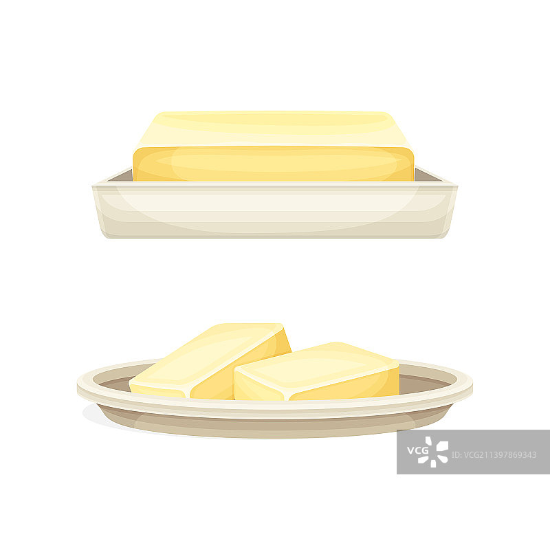 白色陶瓷盘上的黄油砖图片素材