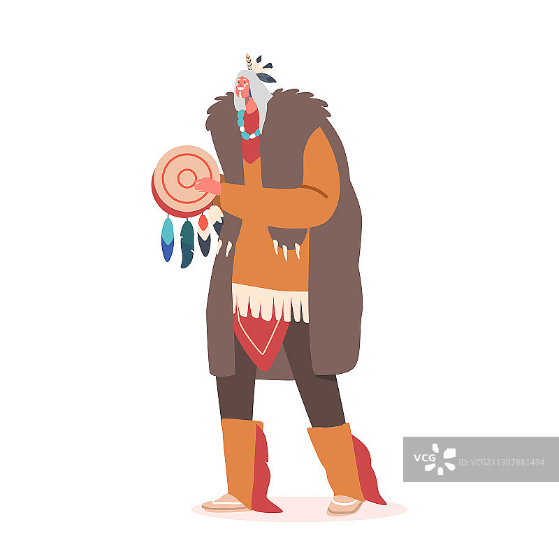 穿着部落服装的印第安人酋长或萨满图片素材