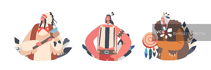 印第安裔美国人土著角色图标图片素材