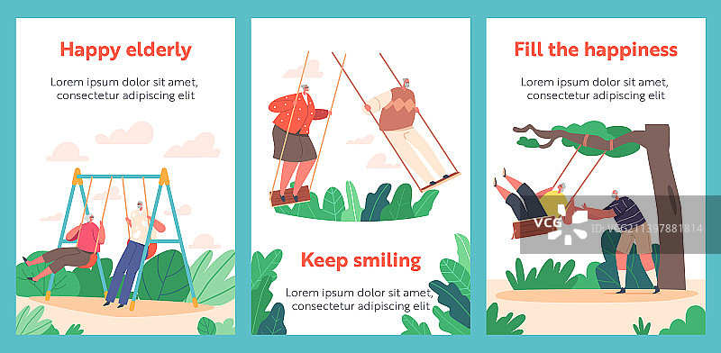 有趣的老年人挥舞卡通横幅图片素材