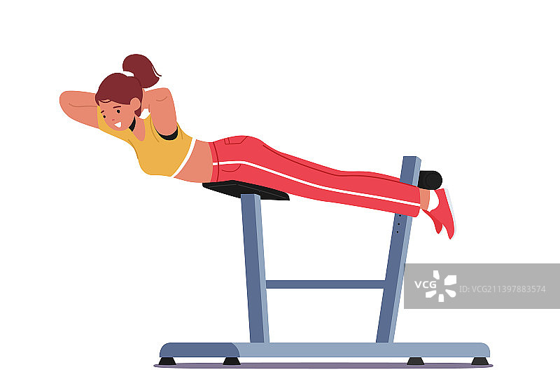 年轻女人在健身房用下斜卧推架锻炼图片素材