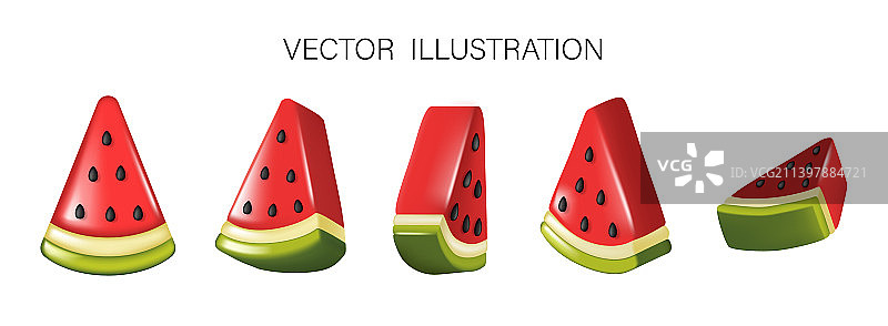 白色背景上的一组3D西瓜切片图片素材