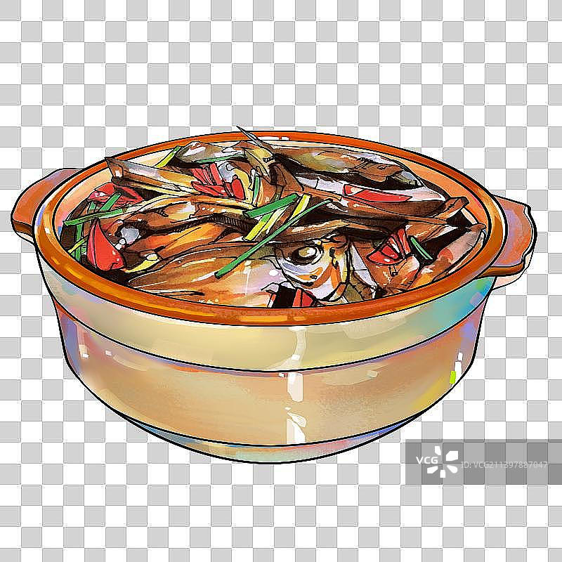 杂鱼煲 干锅 海鲜美食手绘插画图片素材