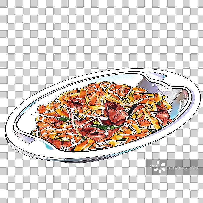干炒牛河 河粉 美食手绘插画图片素材