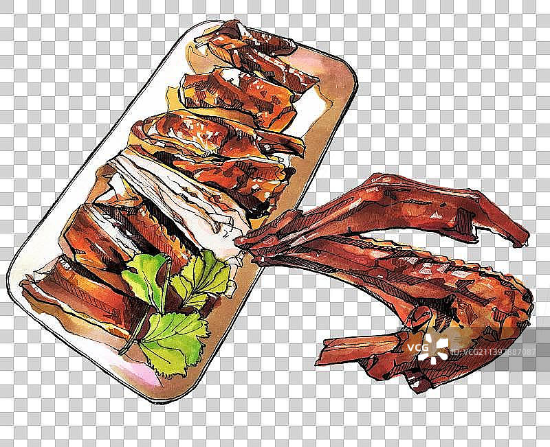 广式茶餐厅 烧鹅 鹅肉宴 美食手绘插画图片素材
