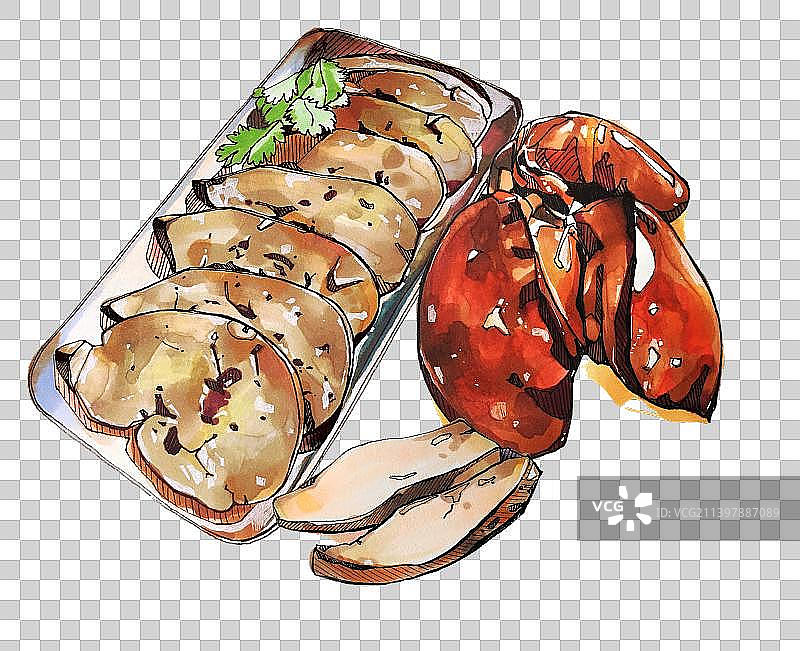 广式茶餐厅 烧鹅 鹅肉宴 美食手绘插画图片素材