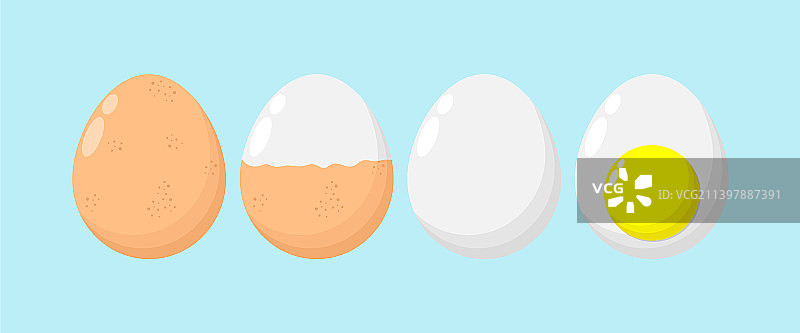煮鸡蛋集合，半剥皮和全剥皮图片素材