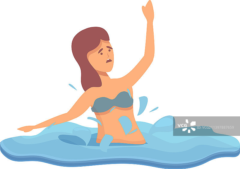 卡通海滩上需要帮助的女孩图标图片素材