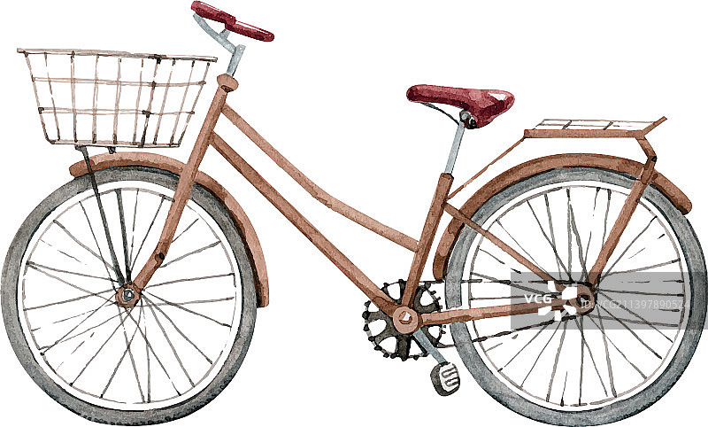 带水彩篮子的复古自行车图片素材