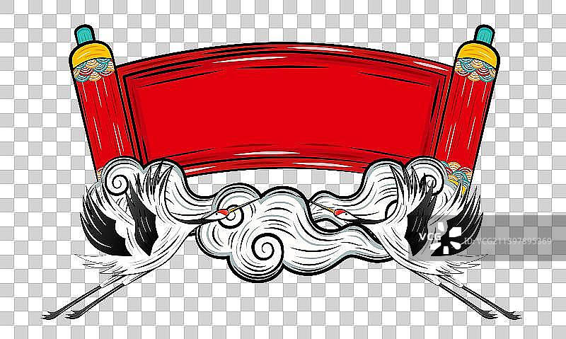 国潮红色喜庆卷轴祥云仙鹤欢庆矢量插画素材图片素材