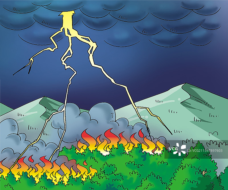 插画：雷电导致山火图片素材