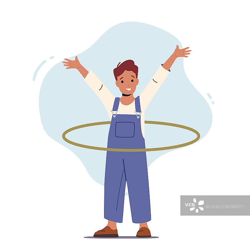 在白色背景上玩呼啦圈的有趣男孩图片素材