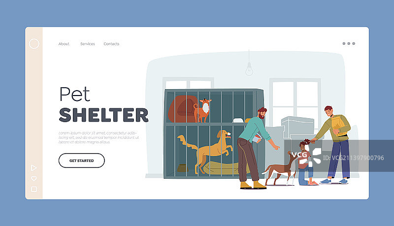 宠物收容所着陆页模板，爸爸和孩子们图片素材