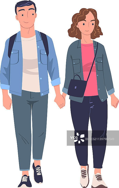 牵手行走的男女角色图片素材