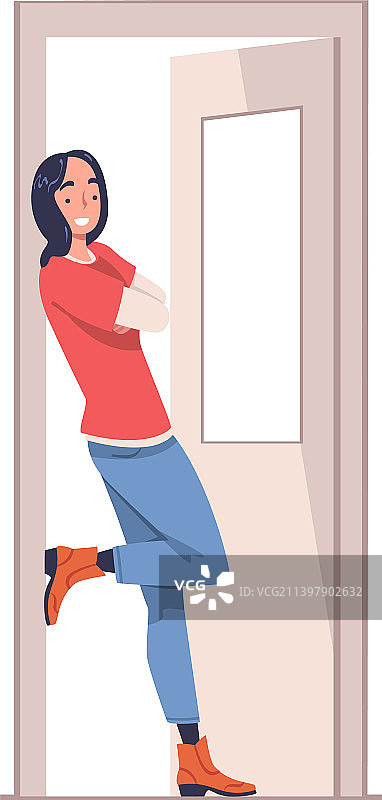 倚靠在敞开门边的女人图片素材