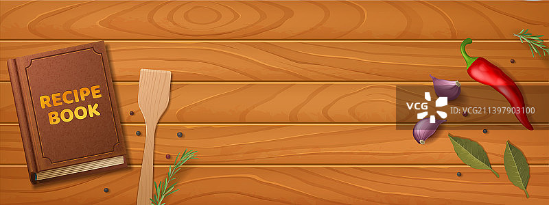 木桌背景上的食谱书banner图片素材