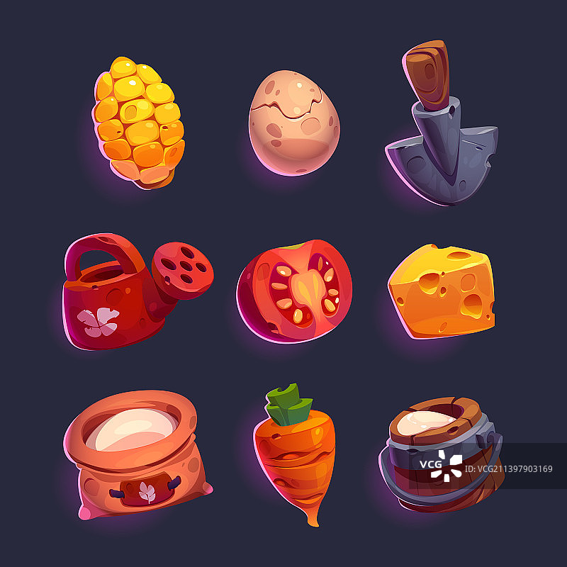 园艺和农场元素游戏图标套装图片素材