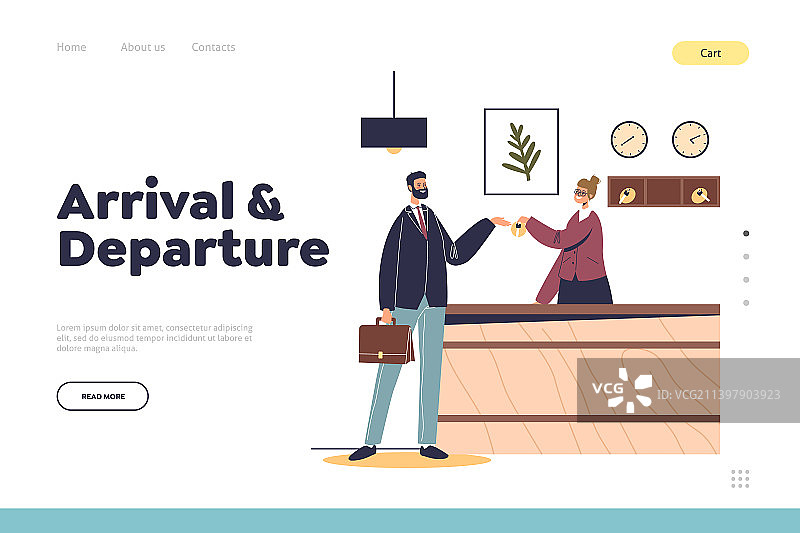 带有抵达和离开概念的着陆页图片素材