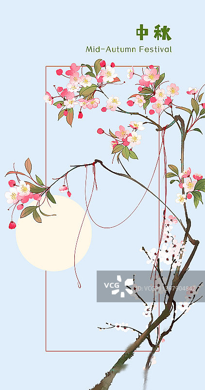中国风花与月唯美中秋插画设计图片素材