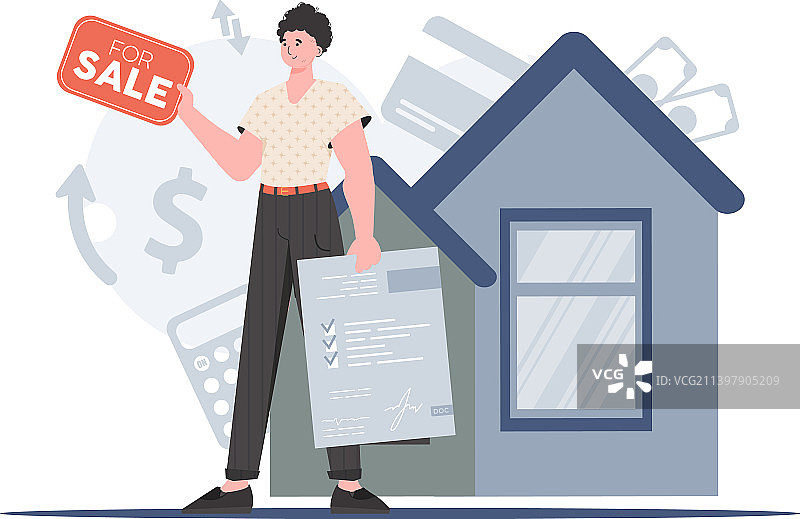 男人手持文件和标牌图片素材