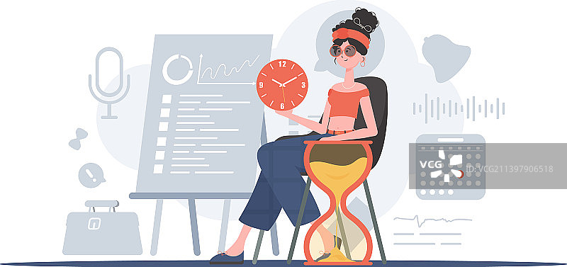 女人坐在椅子上拿着手表图片素材