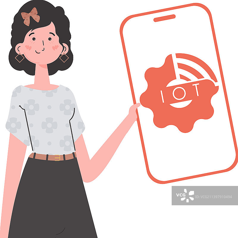 一名女子拿着带有物联网标志的手机图片素材