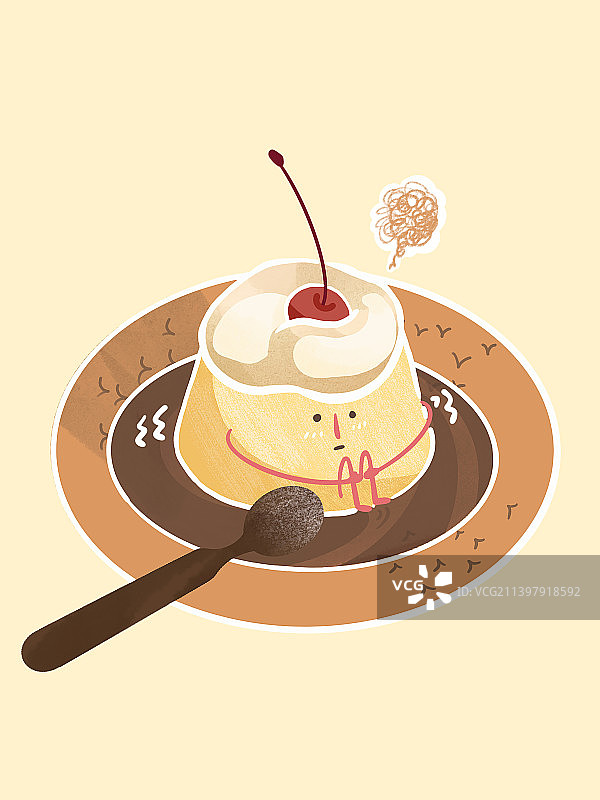 发呆布丁插画图片素材