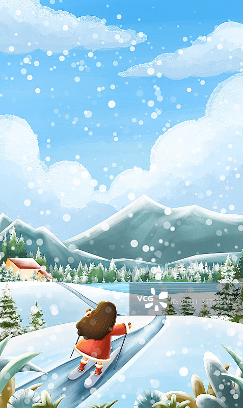 下雪天的户外天气插画图片素材