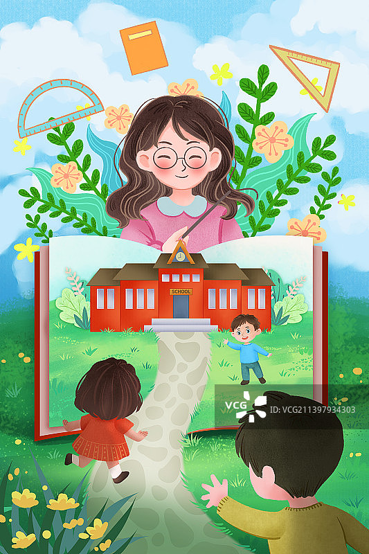 学生开学奔向校园图片素材