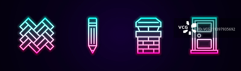 镶木地板、带橡皮擦的铅笔和烟囱图标图片素材