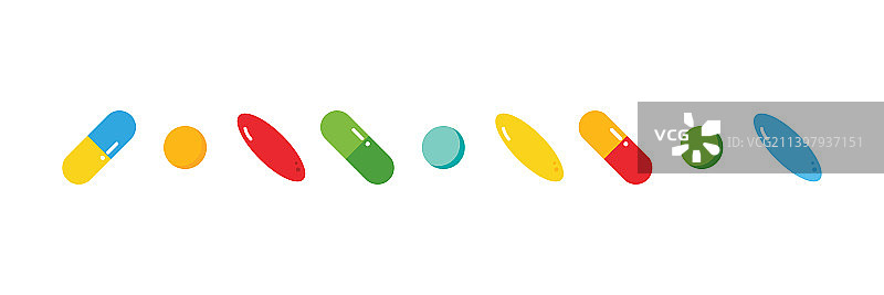 彩色药丸食品补充剂药物套装图片素材