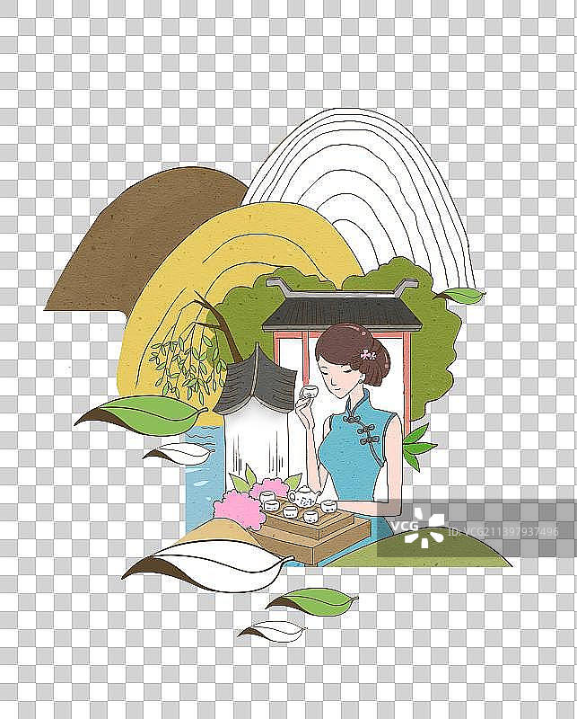 少女品茶图片素材