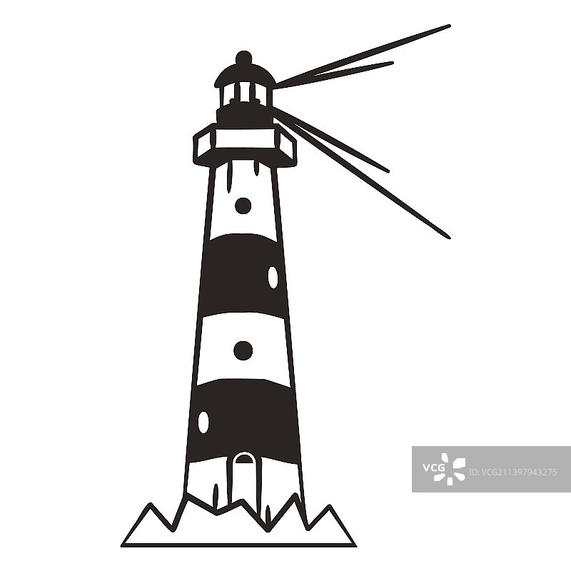 黑白灯塔填充笔触图片素材