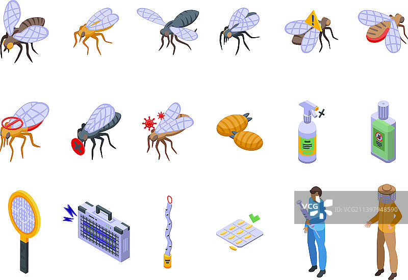 采采蝇图标等距危险设置图片素材
