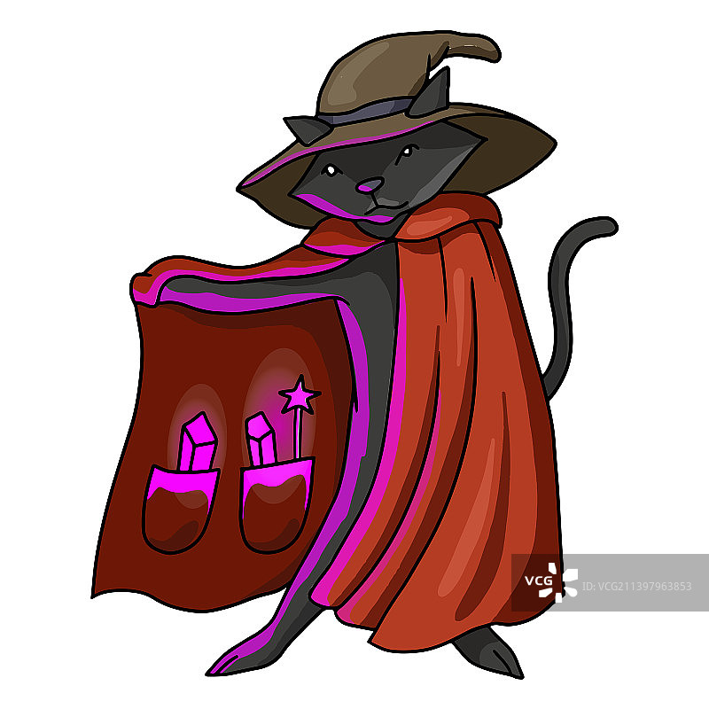 彩色笔触的巫师猫图片素材