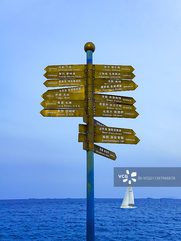航行 远方 世界  青岛码头上的方向标图片素材