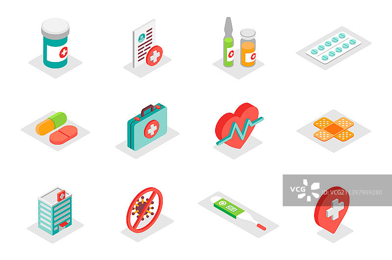 医疗概念3D等距图标合集图片素材