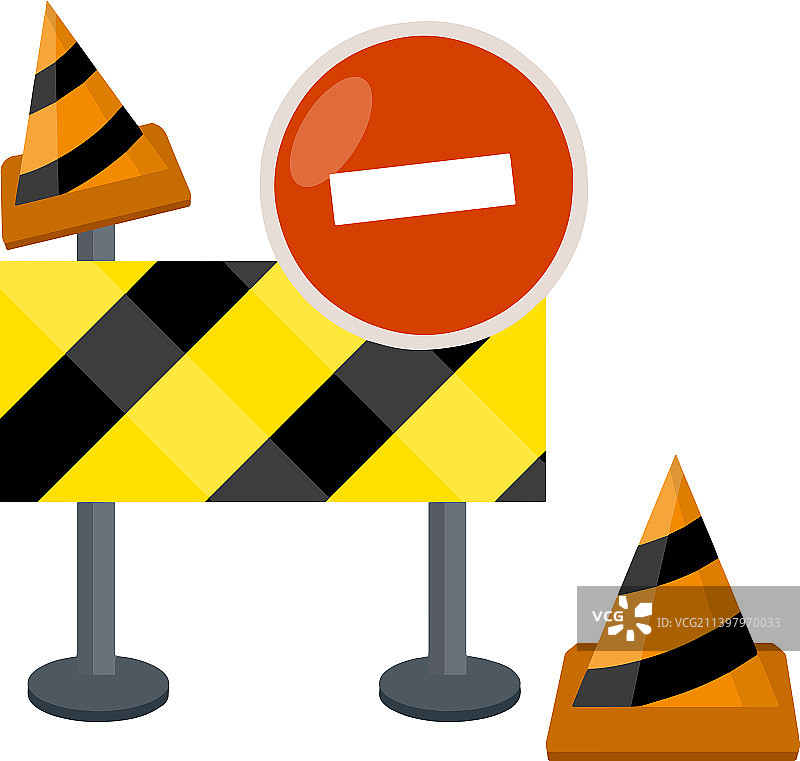 道路施工禁止标志和屏障图片素材