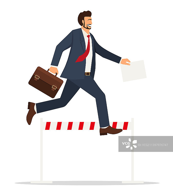 商人跳跃跨越障碍获得成功图片素材