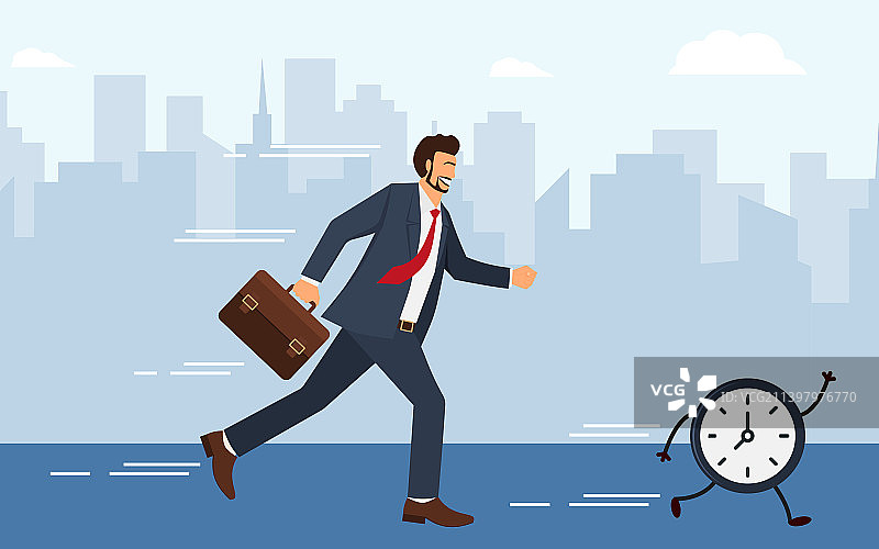与时间赛跑：经理追逐怀表图片素材