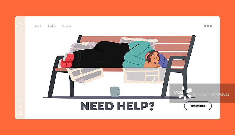 需要帮助的流浪人群体着陆页模板图片素材