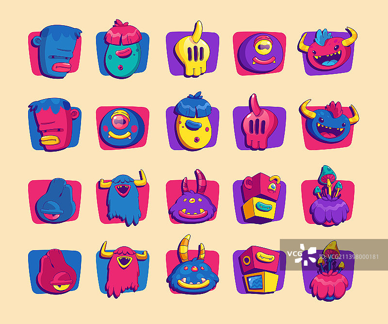 具有滑稽卡通生物的当代头像图片素材